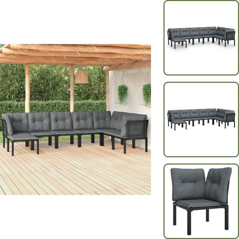 8-tlg. Garten-Lounge-Set Schwarz und Grau Poly Rattan - Gartenmöbel - Loungesessel - Outdoor Möbel - Rattan Gartenmöbel - Balkonmöbel (1/5)