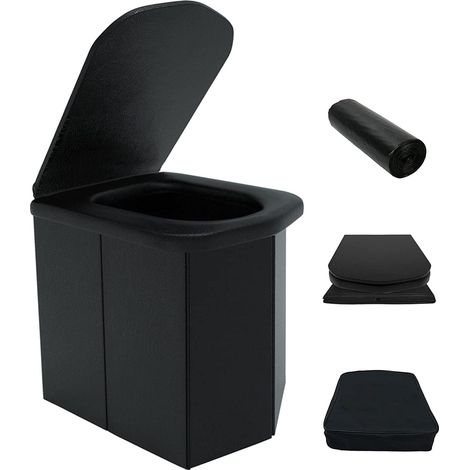 Tragbare Camping-Toilette mit Deckel, chemikalienfreie faltbare Trockentoilette – belastbar über 200 kg, Hygiene-Eimer-Set für Erwachsene mit 12 Beuteln – geeignet zum Angeln