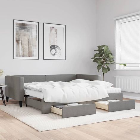 Tagesbett Ausziehbar mit Schubladen Dunkelgrau 100x200 cm Stoff