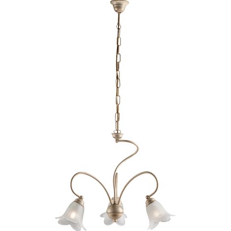 Lustre Alice Ivoire, Déco Or Antique, Verre Albâtre D.14, 3 Lumières D.50 Cm, Idéal Salle À Manger Vintage (1/2)