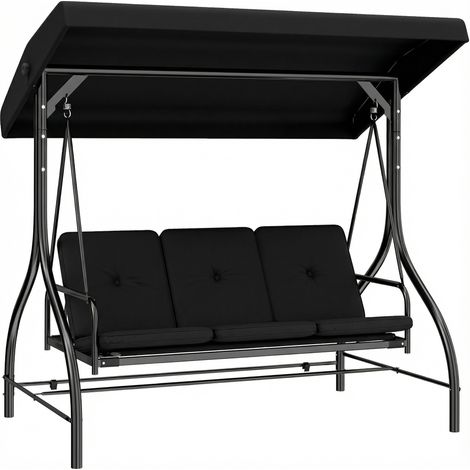 Outsunny 3 Seater Canopy Swing Chair Porch Hammock Bed Rocking Bench Black