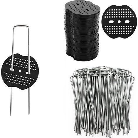 50 piezas de estacas de jardín galvanizadas con 50 arandelas, estacas de fijación de acero galvanizado, estacas antioxidantes de anclaje al suelo, juego de estacas de fijación, para malla de acolchado (1/5)