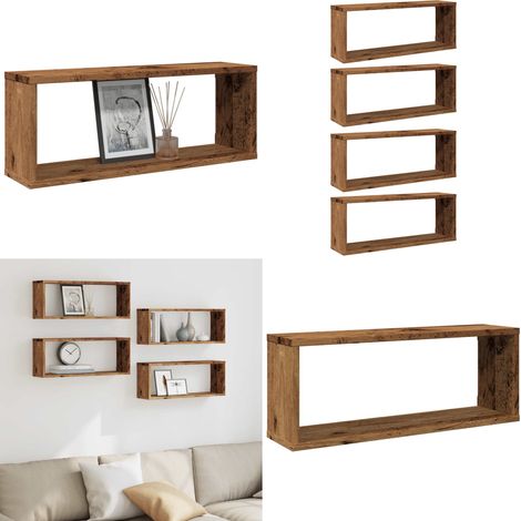 vidaXL Würfel-Wandregale 4 Stk. Altholz-Optik 60x15x23 Holzwerkstoff (1/5)