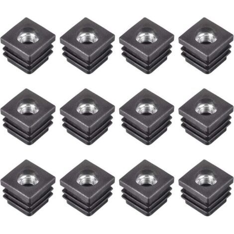 12Pcs Inserts pour Carré Tubes avec M8 Fil, for 0.79"x0.79" OD Carré Tube, Carré Noir Plastique Bouchon Roulette Insert Chaise Embouts Meuble Pieds (1/4)