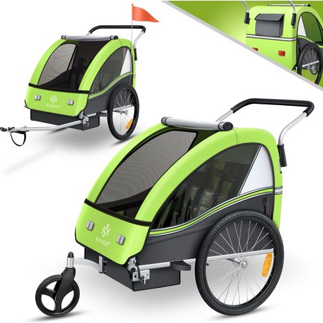 KESSER® Kinderanhänger Fahrradanhänger Sport-RX 2 in 1 Joggerfunktion Kinderfahrradanhänger + 5-Punkt Sicherheitsgurt 360°-Vorderrad Jogger Buggy Hellgrün