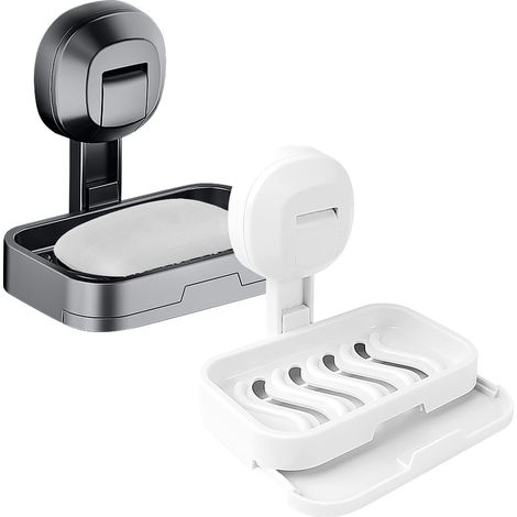 2 PCS Porte-Savon à Succion pour Salle de Bain, Barre de Savon pour Douche, Montage Mural, sans perçage, Porte-Savon Amovible en Plastique avec Drainage, Paroi de Douche Salle de Bain (1/5)