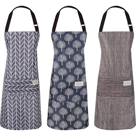 HONORNIC - Ensemble de 3 tabliers pour femmes avec poches, ajustables, en PVC imperméable, pour la cuisine, la pâtisserie et le ménage. (1/5)