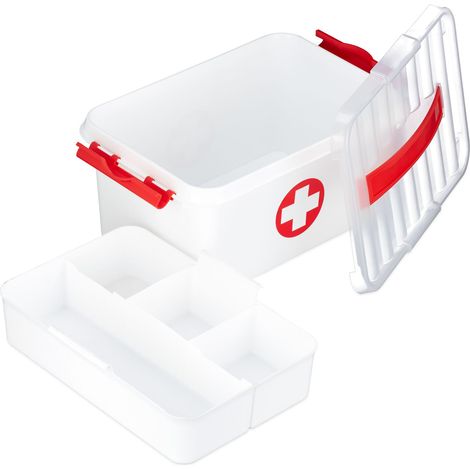 Relaxdays First Aid Box, Shelves, Medical Case To Keep Medications Safe, Plastic, HWD: 14.5 x 30 x 21 cm, White