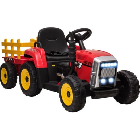 Tracteur électrique pour enfant avec remorque, télécommande parentale, vitesse max 6 km/h, sons réalistes, rouge, de CHICFURN (1/5)