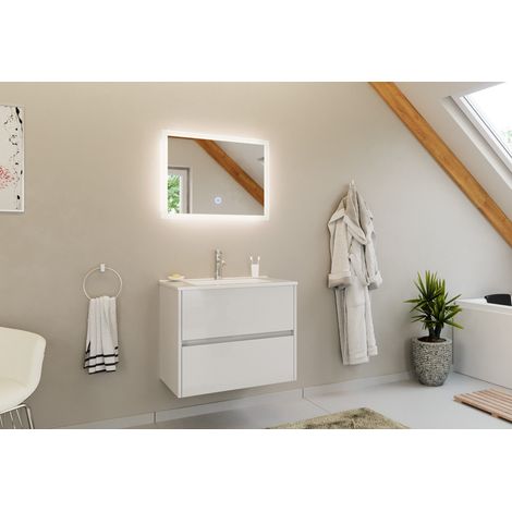 Badmöbel Set Taifun 2tlg. 70cm mit LED Spiegel weiß Hgl