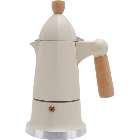 Cafetière sur cuisinière 3 tasses, Pot percolateur en alliage d'aluminium à Valve unique avec manche en bois pour usage domestique blanc (1/5)