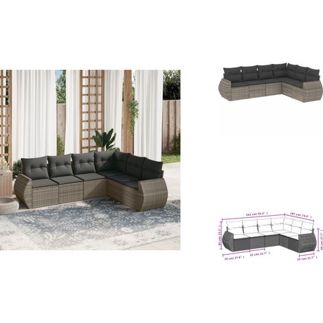 6-tlg. Garten-Sofagarnitur mit Kissen Grau Poly Rattan - Gartenmöbel - PE-Rattan - Outdoor Möbel - Lounge Set - Esstischgarnitur (1/3)