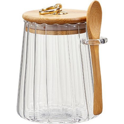 Boîte à thé en verre - Bocal de rangement conique avec cuillère (couvercle inclus) 700 ml (1/5)