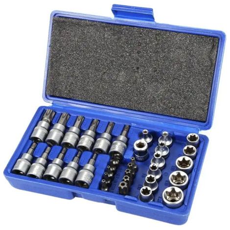 Coffret de 34 douilles clé douille intérieur extérieur embout étoile torx femelle