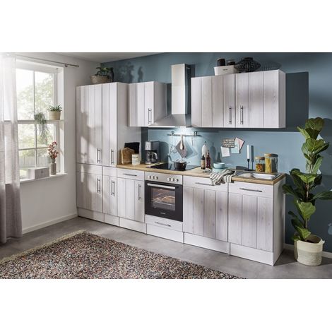 Küche Küchenzeile Küchenblock Landhaus Lärche Weiß Anton 310 cm Respekta