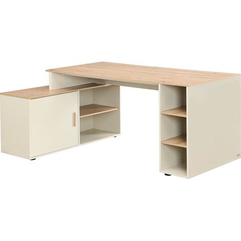 Bureau d'angle avec rangements - MDF - Beige et naturel - ROMIARA