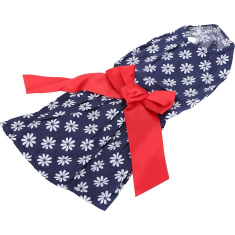 Robe d'été mignonne pour chienne, jupe sans manches en polyester avec nœud papillon, bleu marine, taille L (XZD303). (1/5)