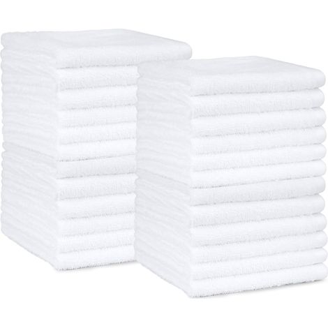 Lot de 24 Gants de Toilette - 100% Coton, Séchage Rapide, Très Absorbants - Pour Usage Quotidien - 30 x 30 cm, Blanc (1/5)