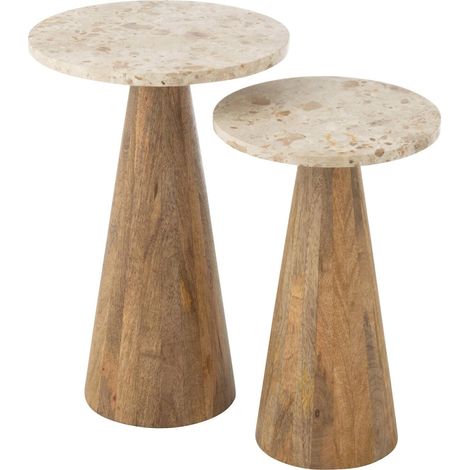 Set de 2 tables d'appoint rondes effet marbre - beige et marron (1/5)
