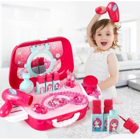 Coiffeuse Jouet - Accessoires Coiffure et Maquillage Faux - Pour Filles À Partir De 3 Ans - Rose - Lot Complet (1/4)