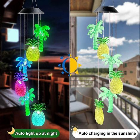 Carillon éolien solaire en forme d'ananas et de cocotier, décoration de jardin, carillon éolien d'été, cadeau original pour maman, la famille et les amis (1/5)