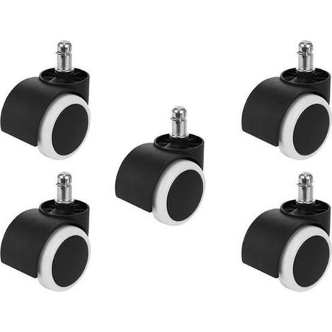 5 roulettes pour chaise de bureau - Blanc - Roulettes pivotantes - 11 mm / 50 mm - Roues de remplacement pour fauteuil de bureau - Roulettes souples - Tapis de chaise (1/5)