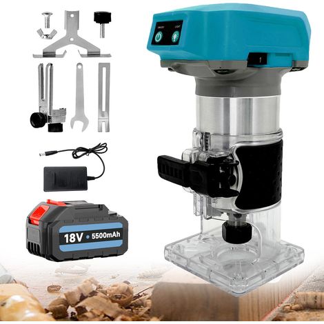 Kabelloses elektrisches Handoberfräsenwerkzeug, kompatibel mit Makita 18-V-Akku, bürstenloser Oberfräsen-Trimmer, professioneller Oberfräsen-Trimmer mit 1/4-Spannzange (1 x 3,0-V-Akku und Ladegerät)