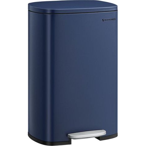 Poubelle de cuisine 50 litres à pédale avec seau intérieur en plastique couvercle fermeture douce anti-odeur bleu (1/4)