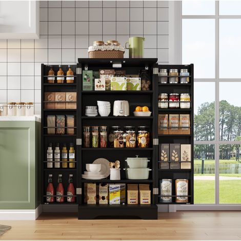 Hochschrank 120x60x40 cm schwarz MDF mit LED-Sensorlicht und verstellbaren Regalböden (1/5)