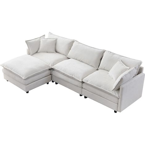Sofá esquinero modular de chenilla premium 3 plazas con chaise longue y puf beige (1/5)