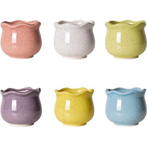 Lot de 6 pots de fleurs en céramique pour intérieur et extérieur colorée succulentes avec trou de drainage (1/5)