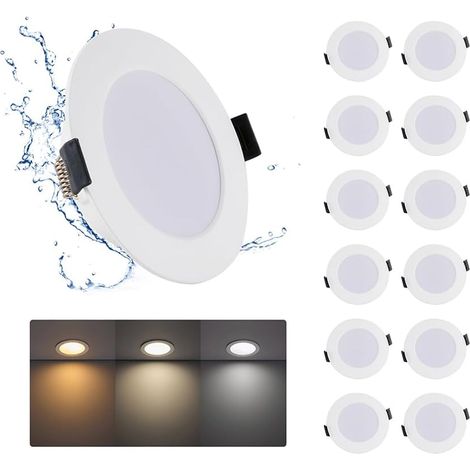 12W Spot LED Encastrable 220V, Lot de 6 Spot Salle de Bain, Blanc Chaud Blanc Neutre Blanc Froid 3000K/4000K/6500K, Spots LED extérieur 120mm pour Cuisine Salon, Rond (1/5)