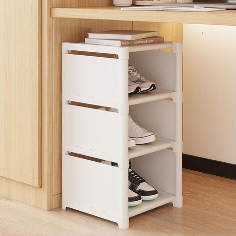 Étagère à Chaussures Blanc Étroite 4 Niveaux, Organisateurs de Chaussures Peu Encombrant, 1 Niveau pour 1 Paire, Range Chaussure Empilable pour Couloir, Entrée, Chambre à Coucher (1/5)