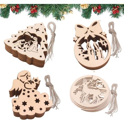 Bois Arbre de Noël Ornements,40pcs Decoration Sapin de Noel en Bois Pendentifs en Bois pour Sapin de Noël Deco Noel Bois Puce de Bois Pendentif avec Corde Pour Decorations de Noel Pour Sapin de Noël (1/5)