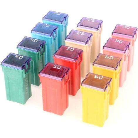 12 Stück 12V-24V quadratische Form JCASE Sicherungssortiment für Auto (20A/25A/30A/40A/50A/60A, jeweils 2 Stück) (1/3)