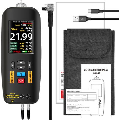 Jauge d'épaisseur à ultrasons BSIDE, plage de mesure 1 à 300 mm, résolution 0,01 mm, rechargeable avec sonde, pour métal, acier, argent, plastique, verre, PVC, aluminium, nylon, acrylique (1/5)