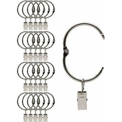 20 Pièces Anneaux à Pince à Rideau en métal Ouvrants, Ouverture et Fermeture faciles, diamètre intérieur 38 mm, pour Rideaux Lourds et Rideaux légers (Argent) (1/3)