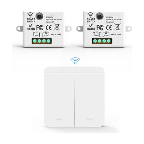 BUNTHAUS PA RF433 Lot de Fil avec 2 Récepteur et 1 Interrupteurs Muraux interrupteurs d'éclairage sans fil sans fil sans fil avec émetteur et contrôleur récepteur 10 A 240 V (1/4)