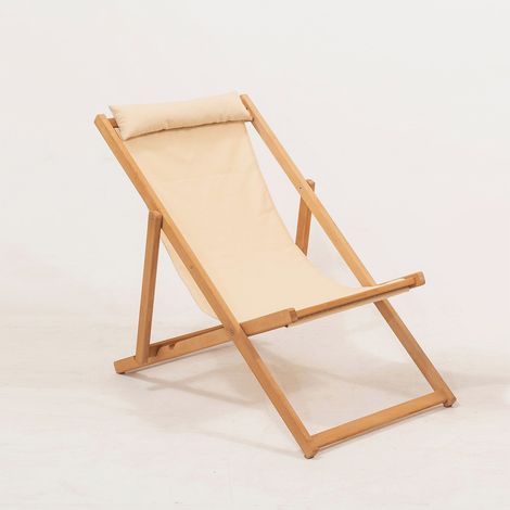Klappbarer Gartenliegestuhl aus Holz, verstellbar Selvor - Creme (1/5)