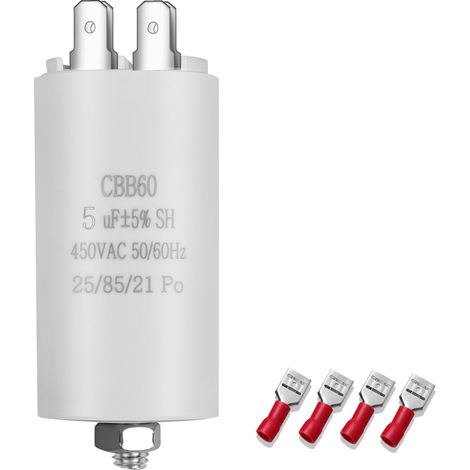 CBB60 450V 5UF 50/60HZ Condensateur,Condensateur enfichable,Condensateurs de démarrage,convient aux pompes,perceuses,tondeuses à gazon et autres appareils électriques (envoyer quatre bornes) (1/5)