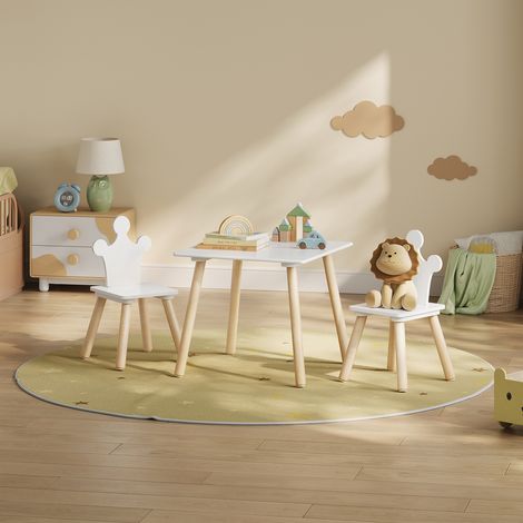 WOLTU Kindertisch mit 2 Stühlen, Kindersitzgruppe, Sitzgruppe Kinder aus MDF und Massivholz, Weiß + Helle Eiche