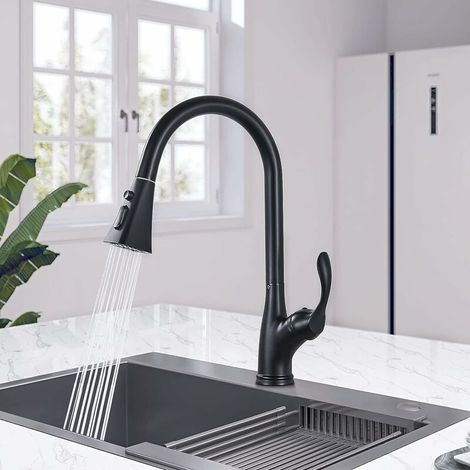 VURAHOME - Robinet de Cuisine avec Douchette Extensible Robinet Évier Rotatif à 360° 3 Modes de Pulvérisation Mitigeur Cuisine Noir Mitigeur Monocommande Evier Froide et Chaud Disponible Laiton… (1/5)