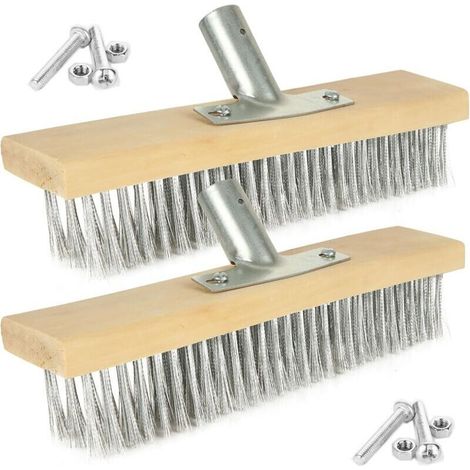 Lot de 2 têtes de balai métallique de 30 cm, tête de brosse à récurer en acier rigide, brosse de balayage robuste pour terrasse, pavage, terrasse, allées, algues, mauvaises herbes, mousse (1/5)