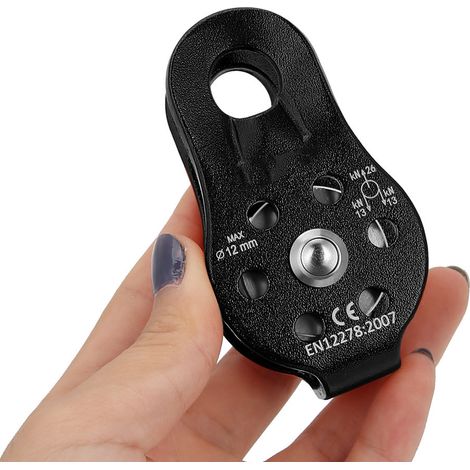 Bloc de poulie à corde pivotante simple en alliage d'aluminium 26KN pour corde de 12 mm (noir) (1/5)