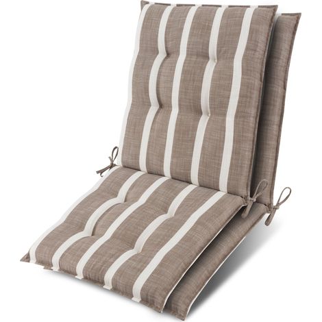 2x Coussin pour chaise basse Sun-NL 100x50x8cm Beige-Blanc-Rayé