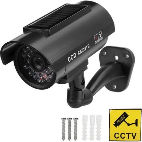 Caméra de surveillance solaire - intérieur / extérieur - LED clignotante - Blanc (1/3)