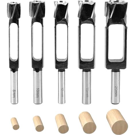 5PCS Wooden Plug Hole Cutter,  Tenon Drill Pin,  Deep Plug Cutting Core Pin for Wood Furniture Making (8/10/12/15/20 mm) (1/5)