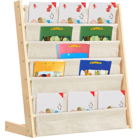 Étagère de lecture pour enfants, bibliothèque enfant, étagère en bois et tissu, pour chambre d'enfant, chambre à coucher, crèche, école, 75 x 30 x 76 cm, Beige (1/5)