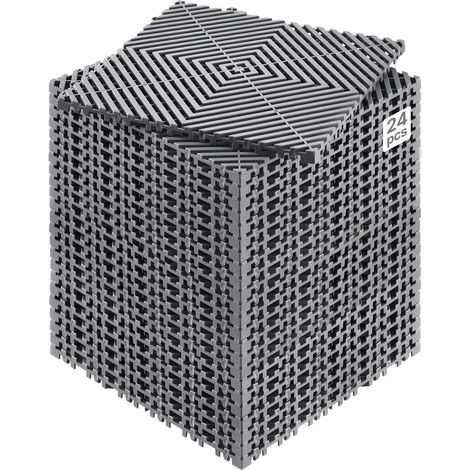 VEVOR Tapis de drainage emboitable, 310x310 mm, dalles de sol de drainage modulaire emboitable, 24 pcs, coussin de sol a episser en PP antiderapant gris, tapis de douche, pour garage, jardin, cuisine