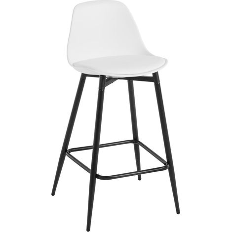 Klihome 1x Barhocker, Küchenhocker mit Rückenlehne Fußstütze, Barstühle PP, Tresenhocker Bistrohocker mit Metallbeinen, für Küche Bars Esszimmer Restaurants, Weiß (1/5)